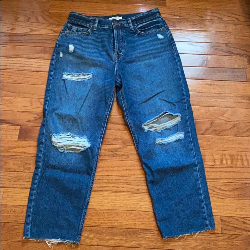 High Rise Distressed Dark Denim Jeans